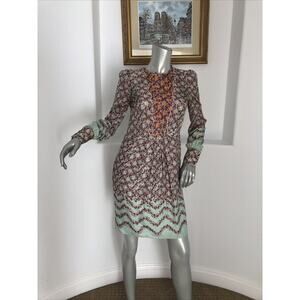 Peter Som Long Sleeve Silk Dress Green Multi floral Spring - Summer 2013